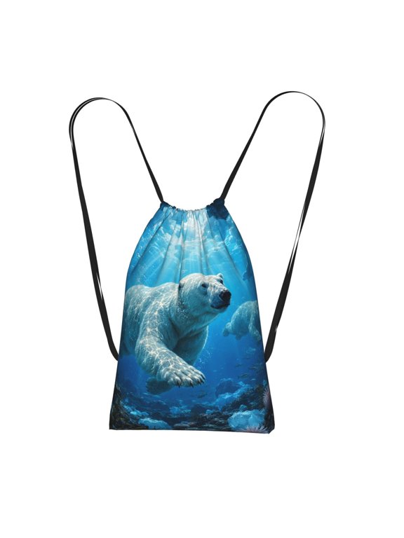 Polar Bears Arctic Waters Packable Drawstring Backpack, Lightweight Foldable Cinch Storage Bag for Gym Travel Shopping