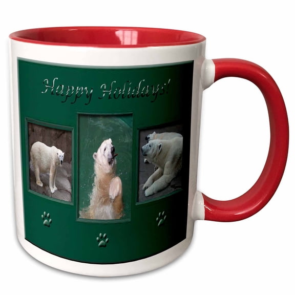 3drose, Polar Bears, Happy Holidays, 11oz Two-tone Red Mug