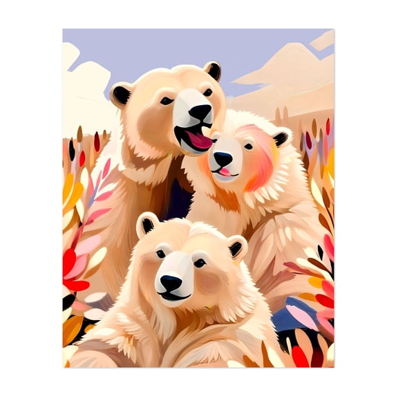 Polar Bears - India Digital Art Wildlife Animal Autumn Nature Floral Modern Art Whimsical Unframed Wall Art Print 24 x 32 inches