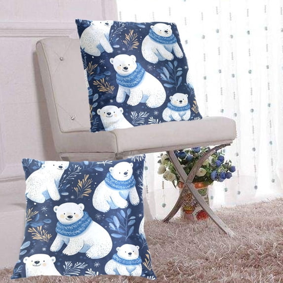 Polar Bears Leaves Throw Pillow Covers Set of 2 Decorative Pillow Cases for Chair Sofa Bedroom Living Room