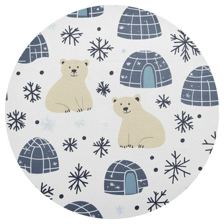 Polar Bears Snowflakes Pattern 15.4in Diameter PVC Plate Mat, Heat-Resistant and Cuttable, Kitchen Decor