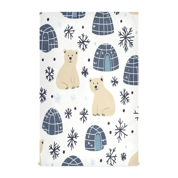 Polar Bears Snowflakes Pattern Decorative Waffle Towel Kitchen Dishcloth 28x18in Multi-Use Tea Towel