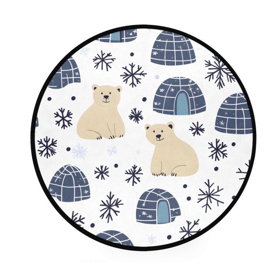 Polar Bears Snowflakes Pattern Memory Foam Bath Mat 36" Absorbent Rug with Non Slip Base and 4 Bonus Pads