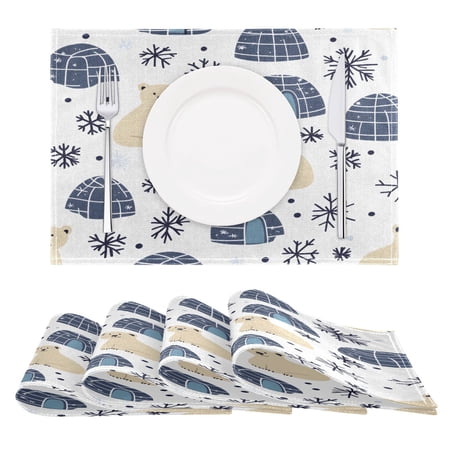 Polar Bears Snowflakes Pattern Reversible Placemat Non Slip Coffee Mat 18x12 Inch for Dining, Kitchen, Coffee