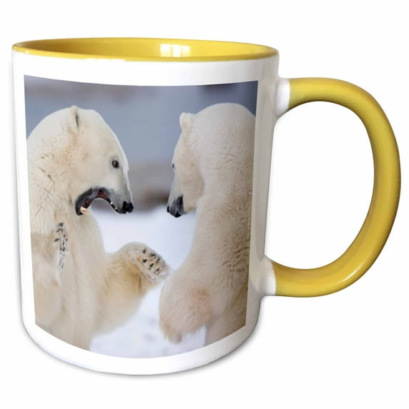 3drose, Polar Bears, Ursus Maritimus, Sparring, Churchill, Mb, 11oz Two-tone Yellow Mug