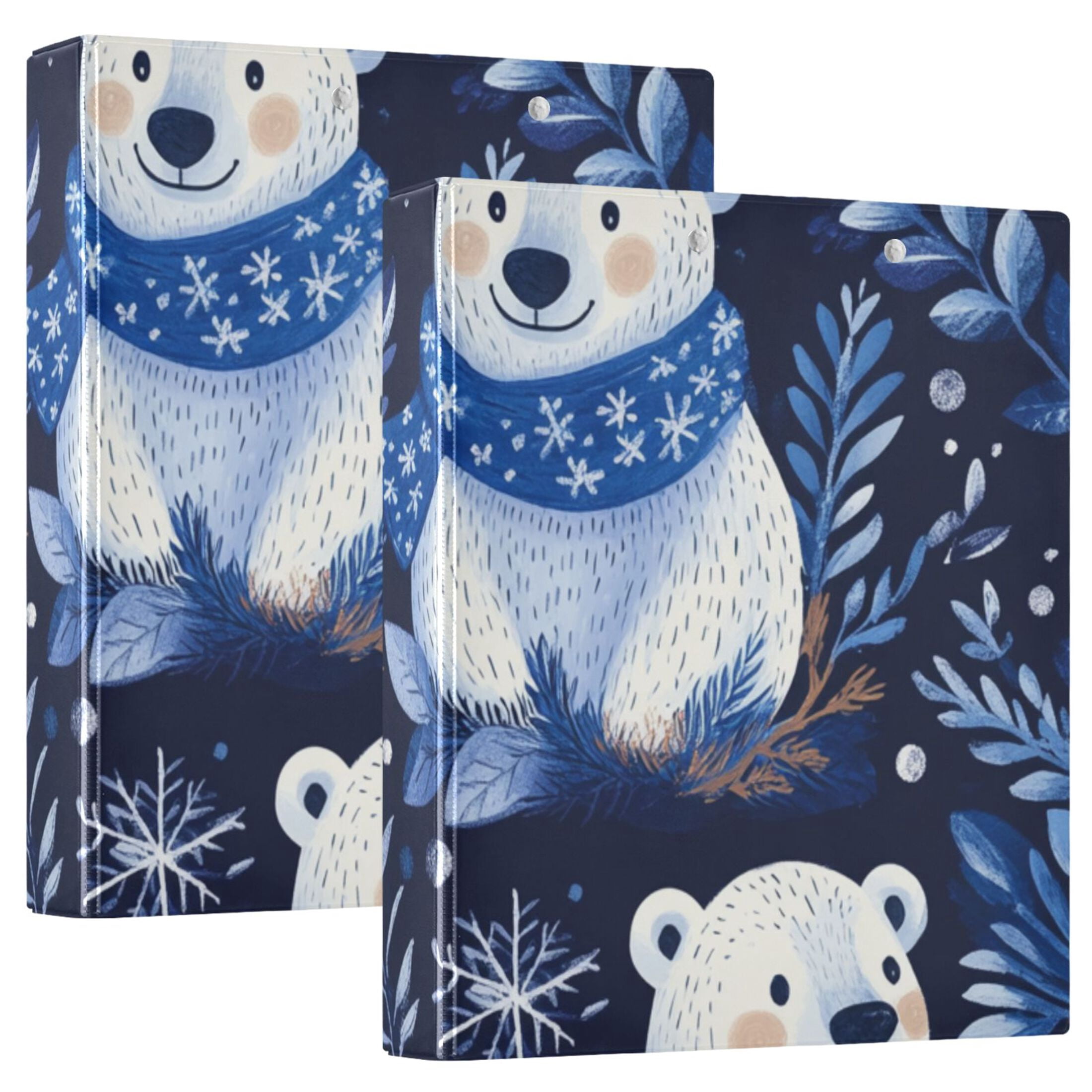 Polar Bears and Leaves 3 Ring Binders 1.5 inch Hardcover File Folders with Interior Pockets A4 Size Organizer for School Office Hospital