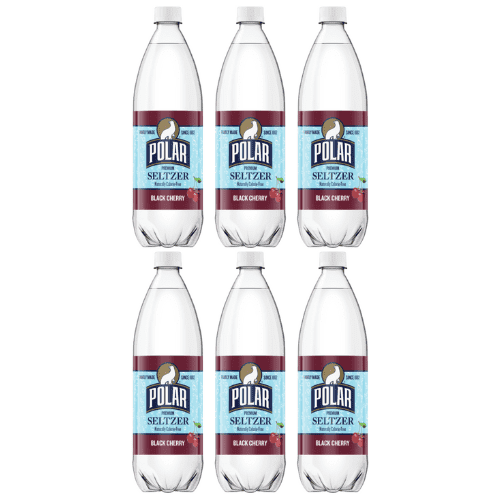 Polar Black Cherry Seltzer, 6 Pack, 1 Liter Bottles Naturally Flavored Sparkling Water