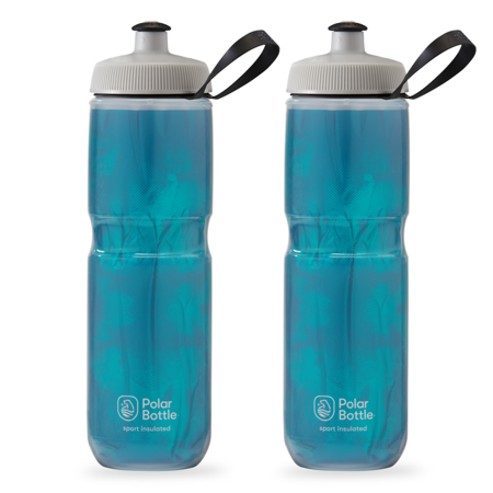 Polar Bottle 24 oz Sport Insulated Water Bottle 2-Pack - BPA Free, Sport & Bike Squeeze Bottle with Handle (Aquamarine Fly Dye)