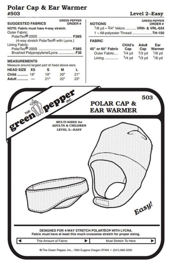 Polar Cap and Ear Warmer #503 For Adults and Children Ear Flap Hat Hats Headband Sewing Pattern (Pattern Only)