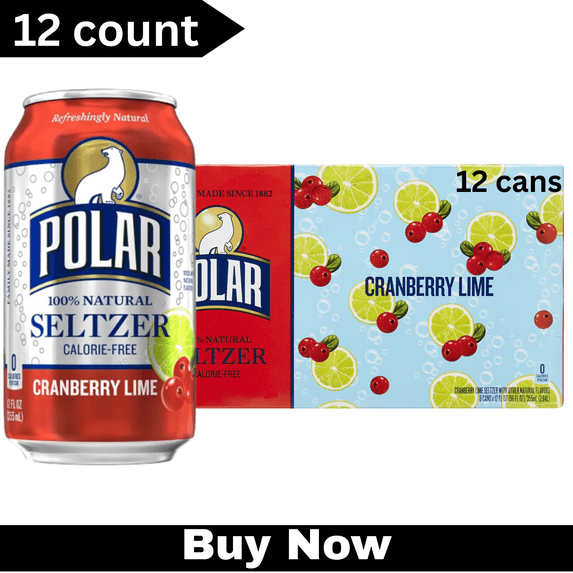 Polar Cranberry Lime Flavored Seltzer Water – 12 fl oz Cans, 12 Pack – Refreshing Sparkling Beverage