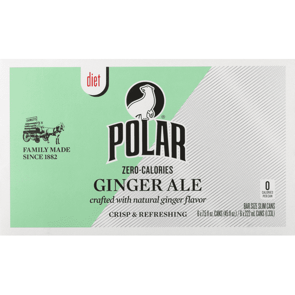 Polar Diet Ginger Ale, Crisp & Refreshing, 7.5 fl oz Cans, Pack of 6, Sugar-Free Carbonated Soft Drink