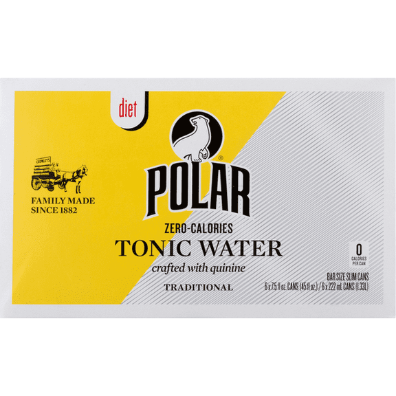 Polar Diet Traditional Tonic Water, 7.5 fl oz Cans, Pack of 6, Sugar-Free Sparkling Mixer