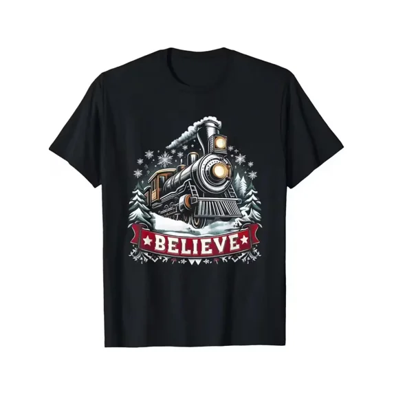 Polar Express Arctic Holiday Train Winter Theme Graphic Unisex T-Shirt, up to size 5XL