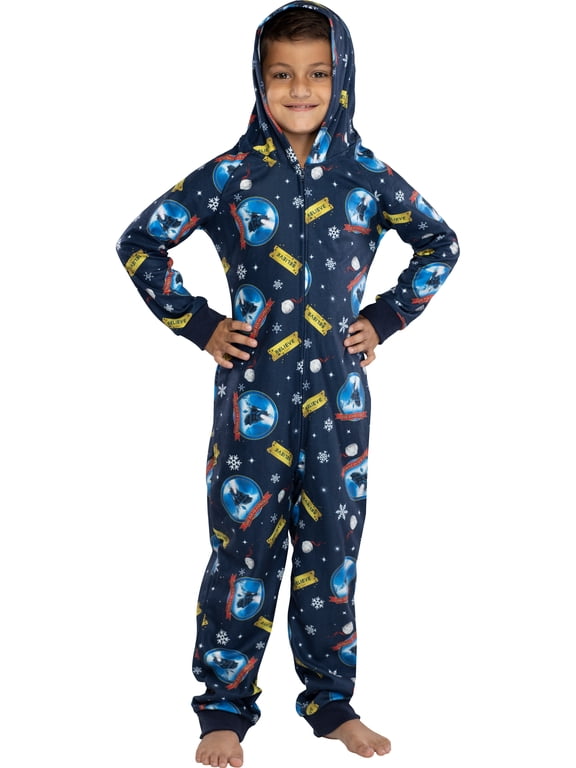 The Polar Express Kids' Believe Hooded One-Piece Footless Sleeper Union Suit Christmas Holiday Movie Pajama For Boys Girls