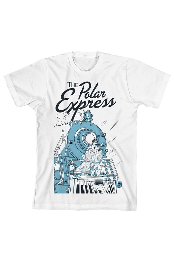 Polar Express Characters On Train Crew Neck Short Sleeve Boys' White T-shirt-Large