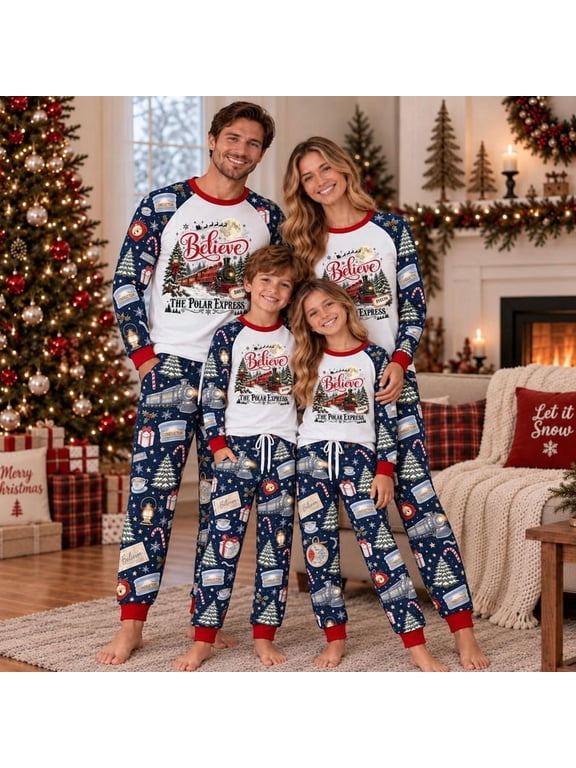 Polar-Express Christmas Pajamas, Family Matching Pajama Set, Personalized Name PJs, Custom Family Christmas Sleepwear