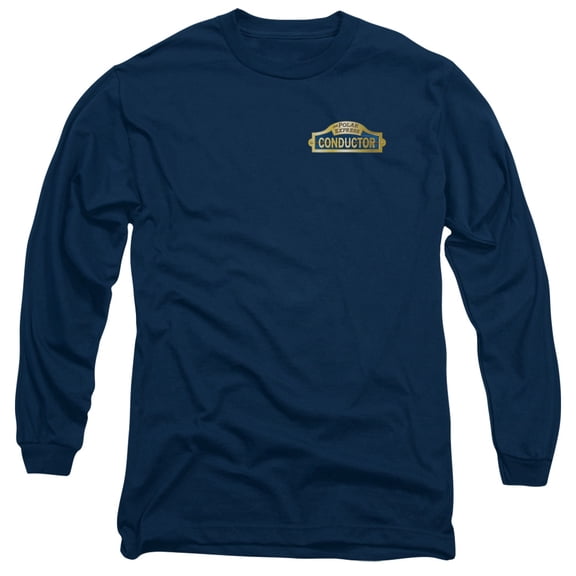 Trevco Sportswear WBM376-AL-2 Polar Express Conductor Adult Long Sleeve T-Shirt, Navy - Medium