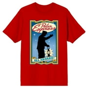 Polar Express Conductor With Lantern All Aboard Mens Red Crew Neck Short Sleeve Graphic Tee-Large