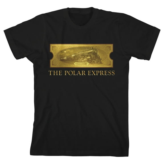 Polar Express Golden Ticket Crew Neck Short Sleeve Boys' Black T-shirt-Medium