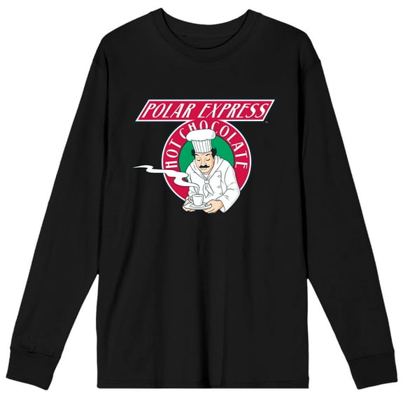 Polar Express Hot Chocolate Chef Men's Black Long Sleeve Shirt-Medium