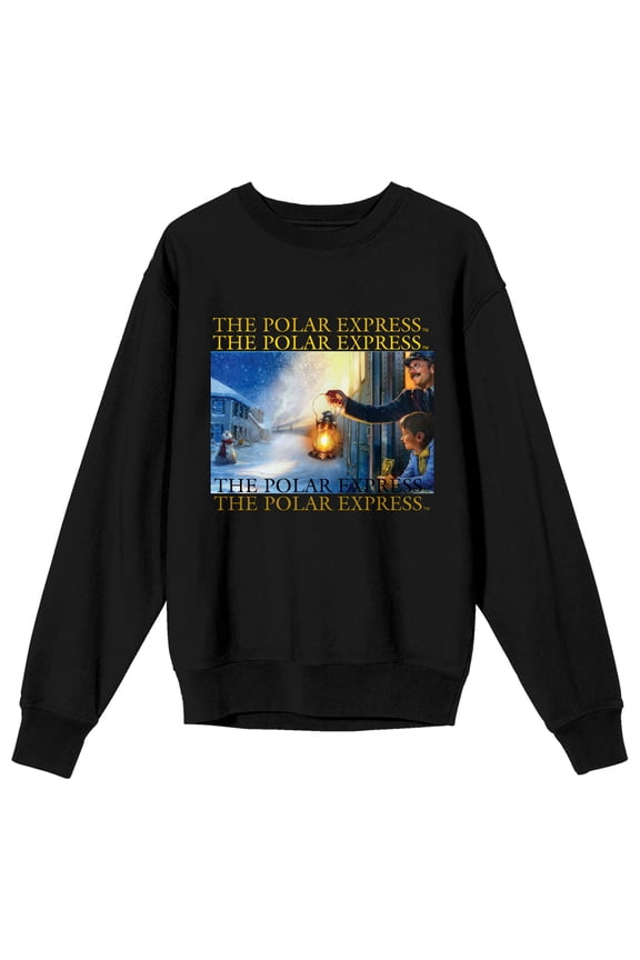 Polar Express Photo Art Crew Neck Long Sleeve Women's Black Sweatshirt-Small