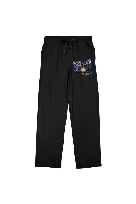 Polar Express Santa Flying Sleigh Men's black Sleep Pajama Pants