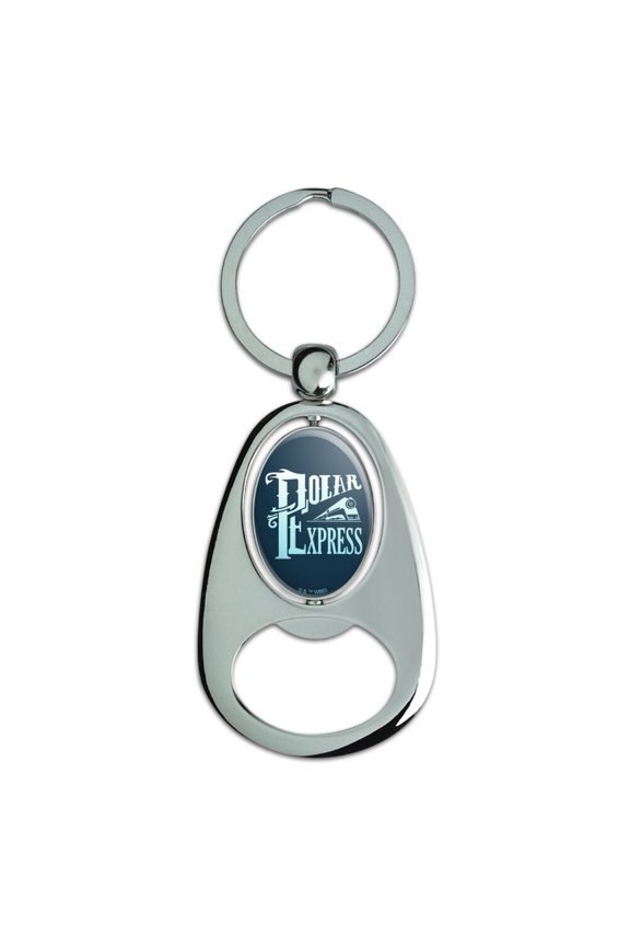 Polar Express Stacked Keychain Chrome Metal Spinning Oval Bottle Opener