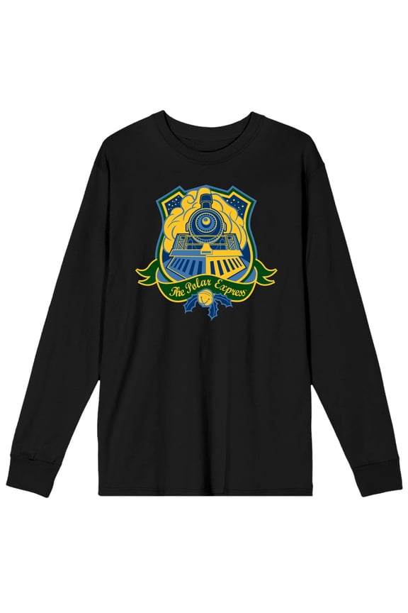 Polar Express Train Crest Men's Black Long Sleeve Shirt-XL