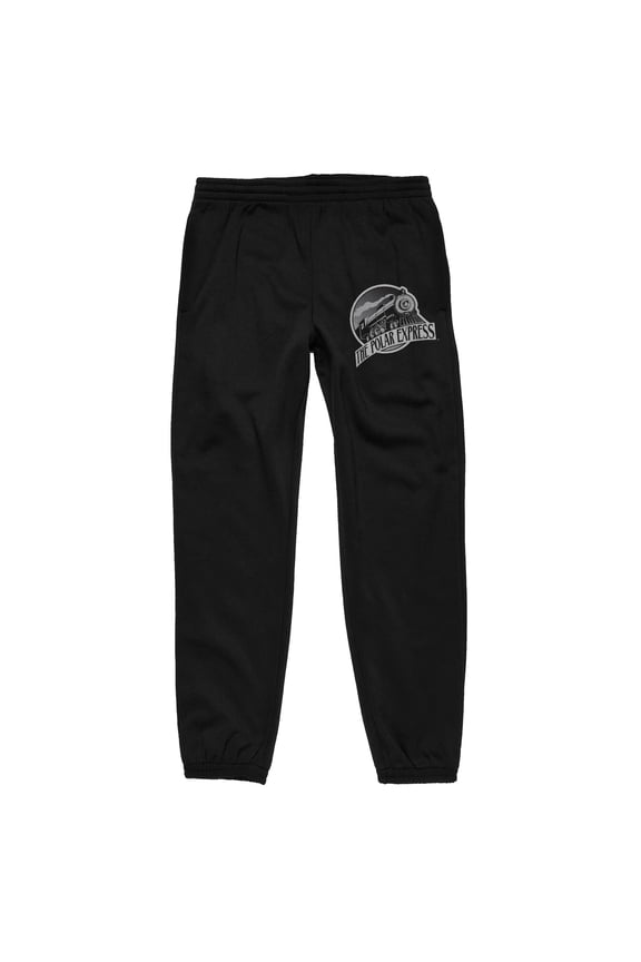 Polar Express Train & Logo Men's Black Jogger Pants-Medium