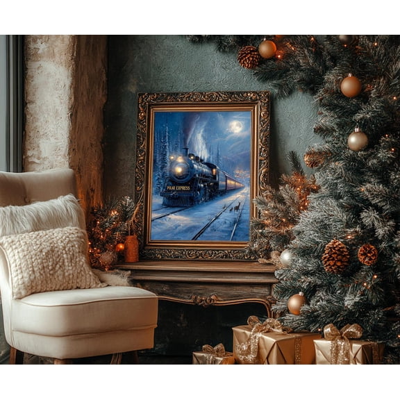 Polar Express Wall Art Print, Vintage Christmas Steam Train Art And Holiday Decor