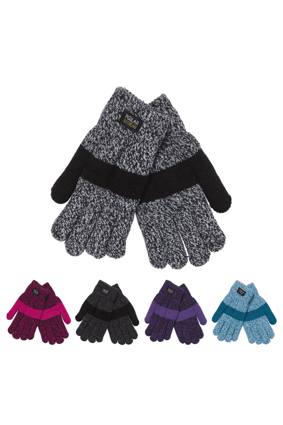 Heat Women's Marl Knit Glove with Sherpa Lining, Black