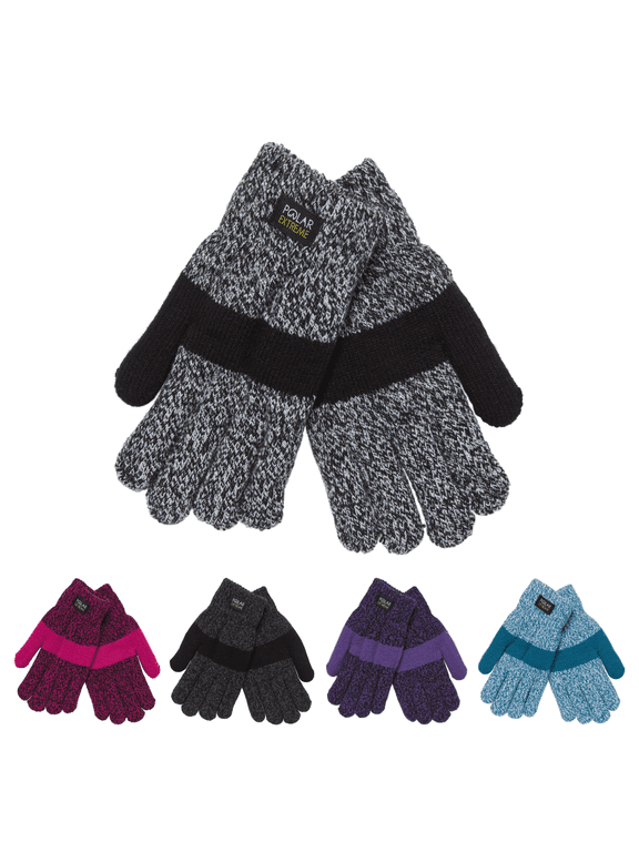 Heat Women's Marl Knit Glove with Sherpa Lining, Black