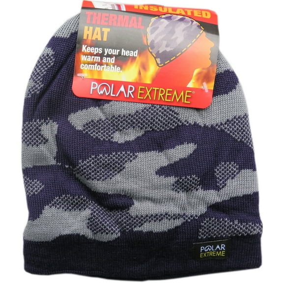 Polar Extreme Insulated Faux Fur Lined Knit Camouflage Beanie Hat Skully (Navy Camo)
