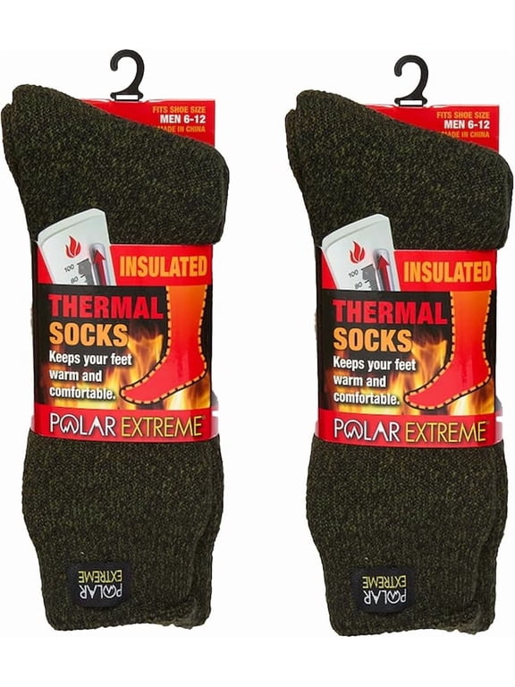 Insulated Thermal Socks with Fleece Lining Pack of 2- Olive
