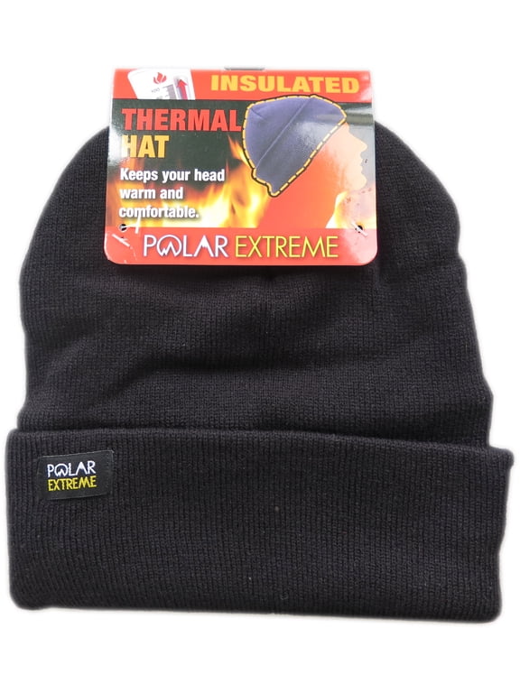 Men's Thermal Knitted Winter Fold Over Fleece Lined Hat Skull Cap (Black)