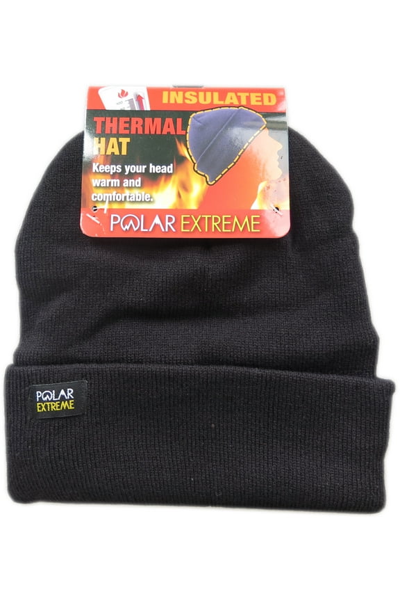 Polar Extreme Men's Thermal Knitted Winter Fold Over Fleece Lined Hat Skull Cap (Black)