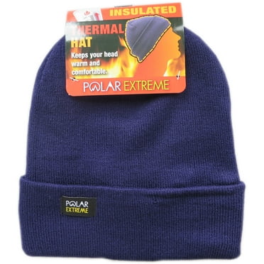 Polar Extreme Men's Thermal Knitted Winter Fold Over Fleece Lined Hat Skull Cap (Blue)