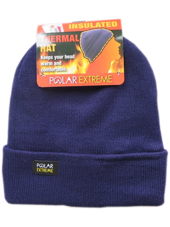Polar Extreme Men's Thermal Knitted Winter Fold Over Fleece Lined Hat Skull Cap (Blue)