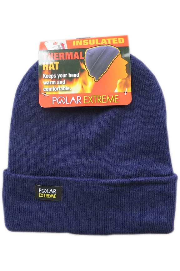 Polar Extreme Men's Thermal Knitted Winter Fold Over Fleece Lined Hat Skull Cap (Blue)