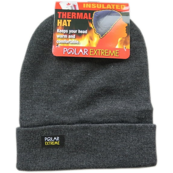 Polar Extreme Men's Thermal Knitted Winter Fold Over Fleece Lined Hat Skull Cap (Dark Gray)