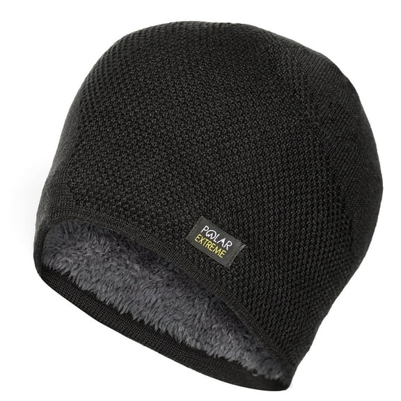 Polar Extreme Men's Thermal Textured Beanie Winter Fleece lined Hat Skull Men Cap (Black)