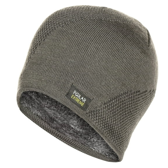 Polar Extreme Men's Thermal Textured Beanie Winter Fleece lined Hat Skull Men Cap (Gray)