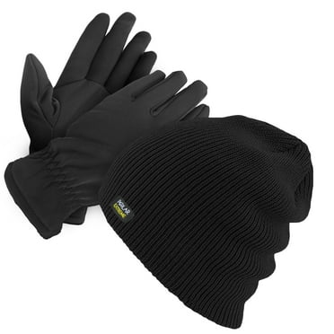 Polar Extreme Unisex Thermal Winter Gloves And Beanie Set With Polar Fleece Lining- Black