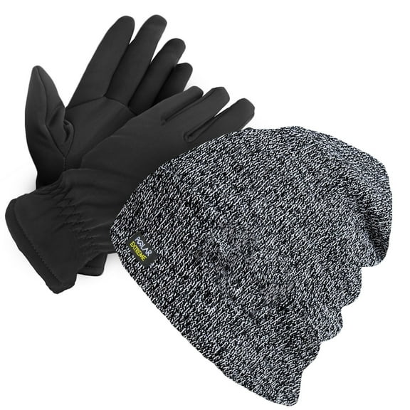 Polar Extreme Unisex Thermal Winter Gloves And Beanie Set With Polar Fleece Lining- Grey