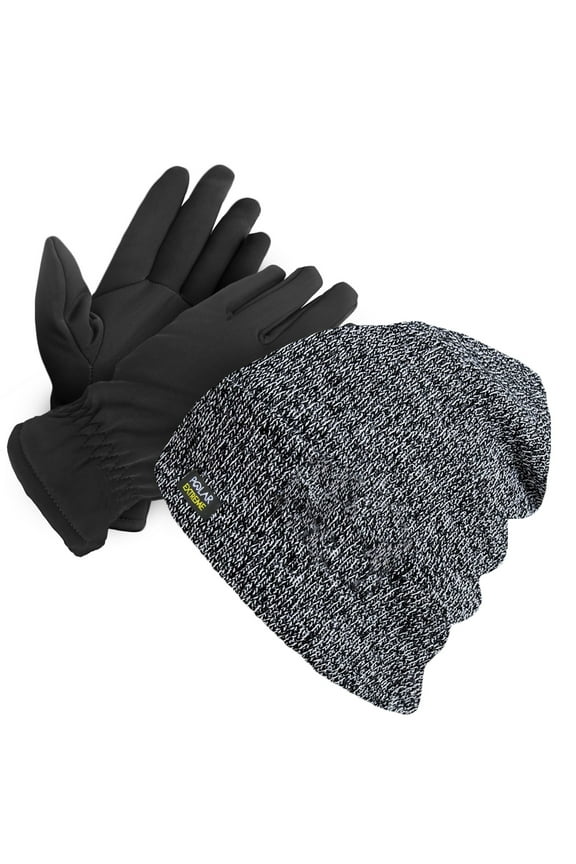 Unisex Thermal Winter Gloves And Beanie Set With Polar Fleece Lining- Grey
