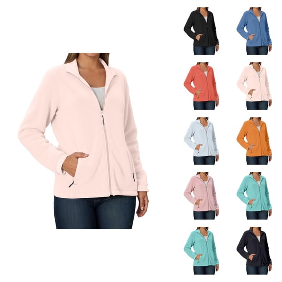 Polar Fleece Jacket for Women Fall Winter Long Sleeve Stand Collared Zip Up Sweatshirt with Pockets Coat Outerwear