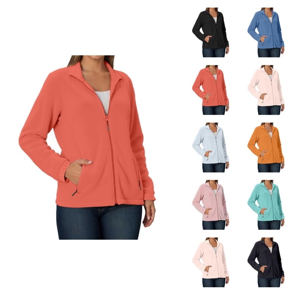 Polar Fleece Jacket for Women Fall Winter Long Sleeve Stand Collared Zip Up Sweatshirt with Pockets Coat Outerwear