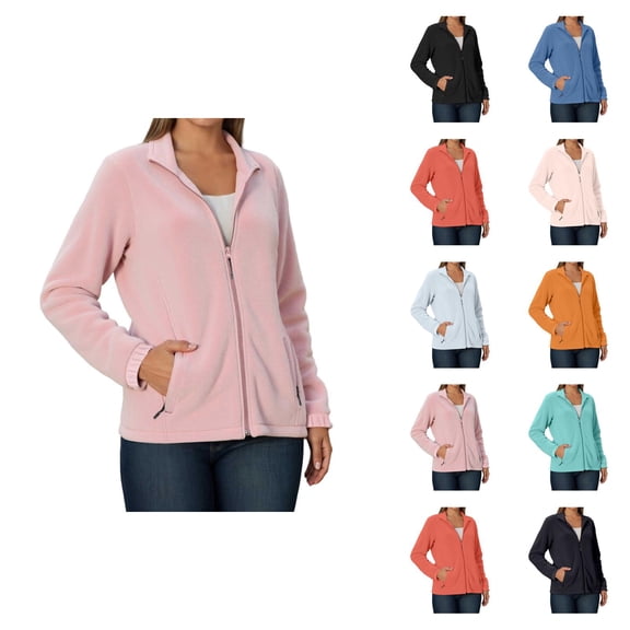 Polar Fleece Jacket for Women Fall Winter Long Sleeve Stand Collared Zip Up Sweatshirt with Pockets Coat Outerwear