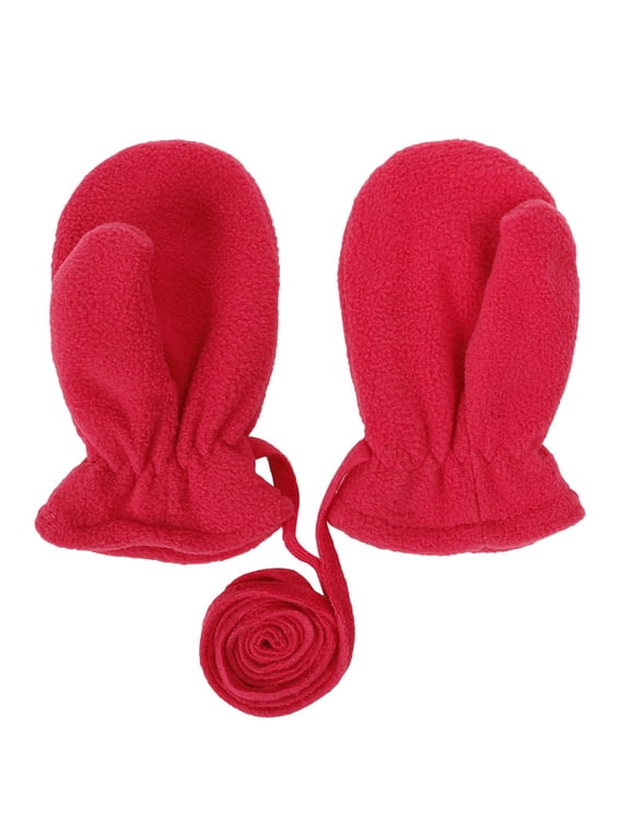 Polar Fleece Mittens with String Plush Gloves for Kids Winter Full Finger Mitten