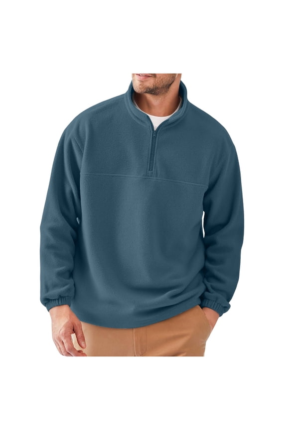 Polar Fleece Sweatshirt for Men Long Sleeve Quarter Zip Standing Collar Solid Pullover Top Navy L
